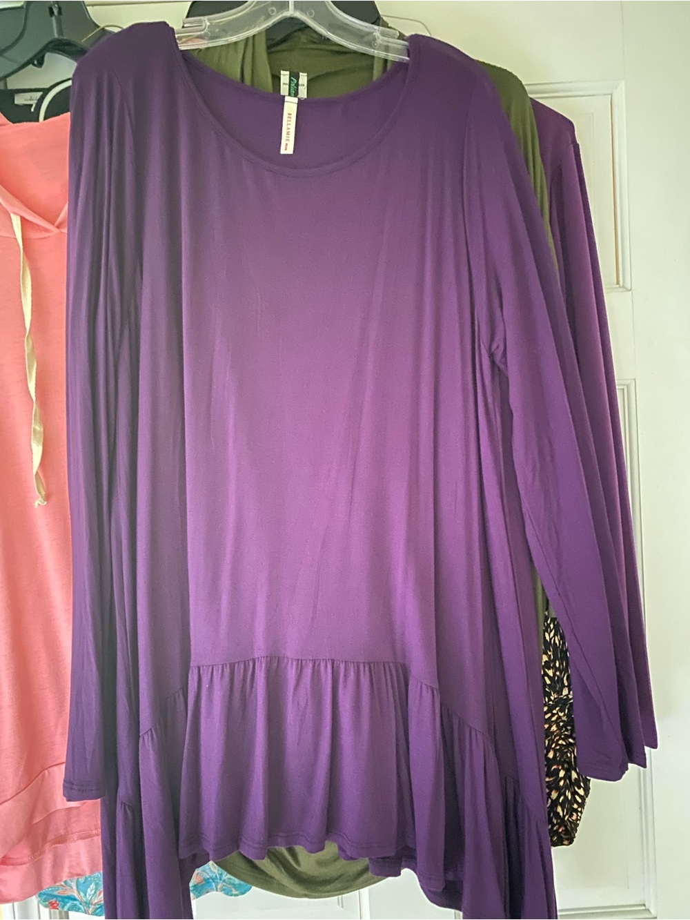 Tunic Top 3x Scoop Neck Purple 3/4 Sleeve Ruffle Hem NWOT